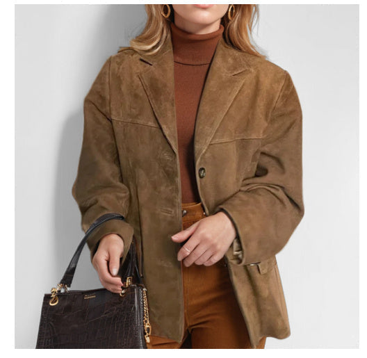 Essential women's one-button blazer, perfect for classic style, layering, and office chic.