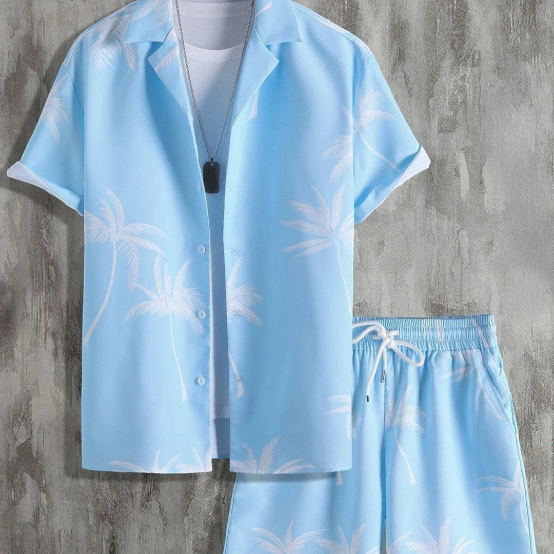 Comfortable men's tropical summer shirt and shorts outfit, perfect for beach, vacation, or casual wear.