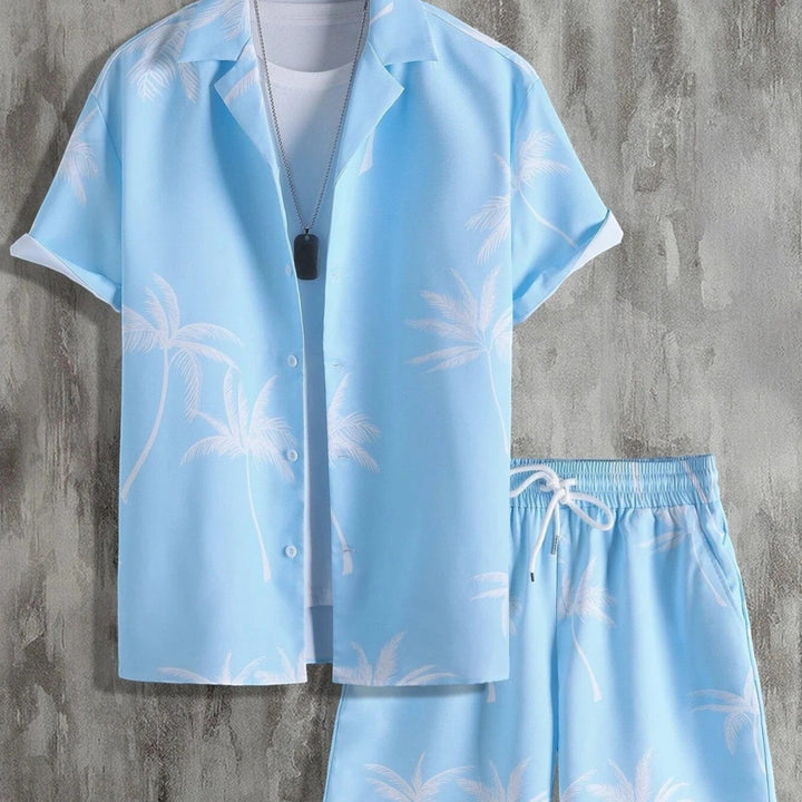 Comfortable men's tropical summer shirt and shorts outfit, perfect for beach, vacation, or casual wear.