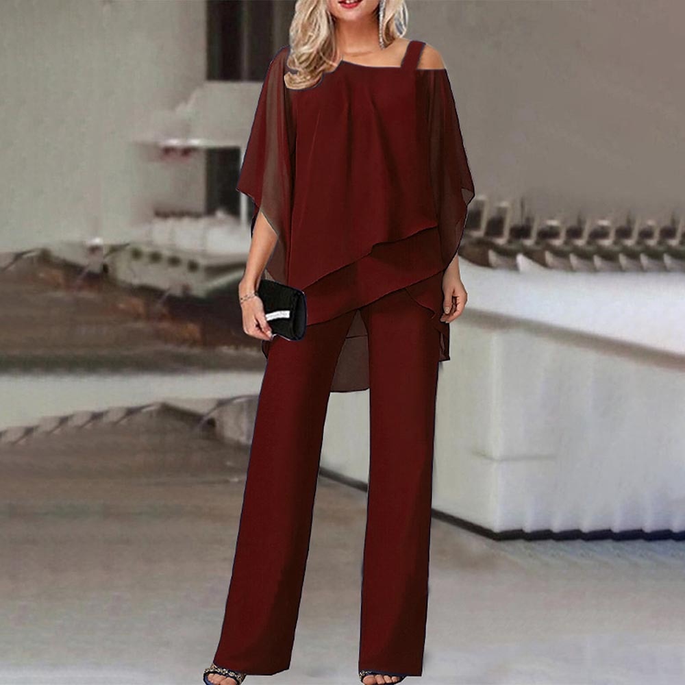 Chic women's two-piece set with a cold-shoulder top, ideal for a coordinated summer look.