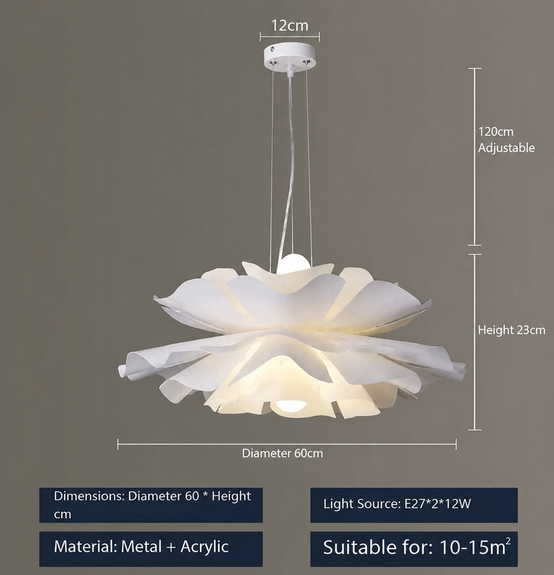 Contemporary Nordic Lotus Pendant, metal fixture, ideal for modern bedroom decor.