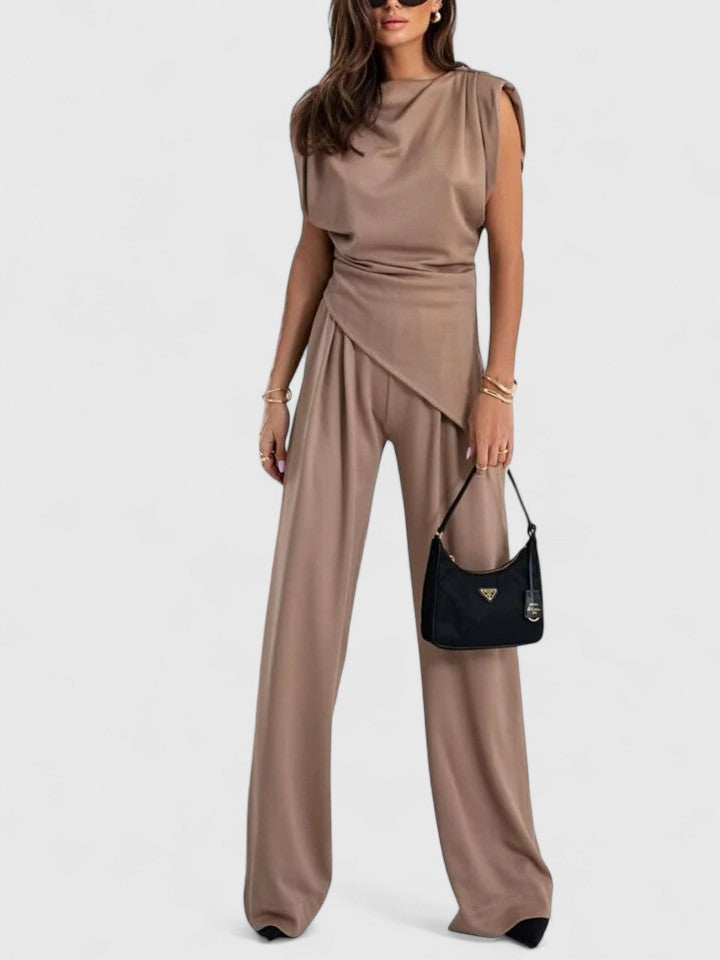 Women's Draped Sleeveless Top & Wide Leg Trousers Set