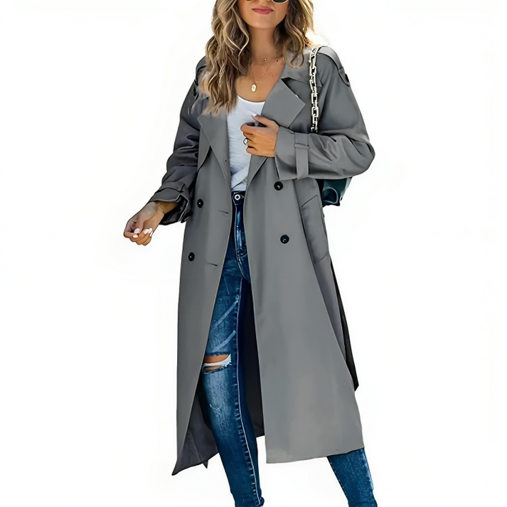 Timeless women's double-breasted trench coat, a sophisticated and elegant jacket for classic style outerwear.