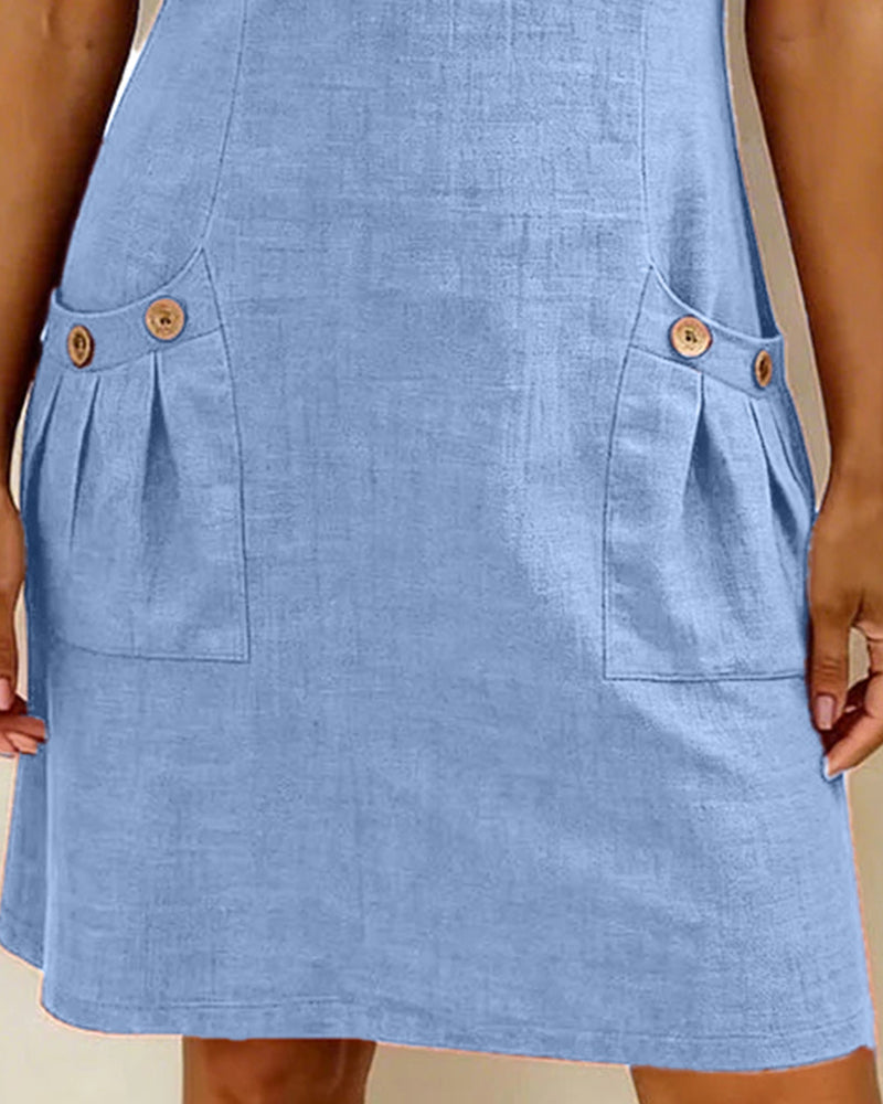 Women's Linen Zip Neck Mini Dress