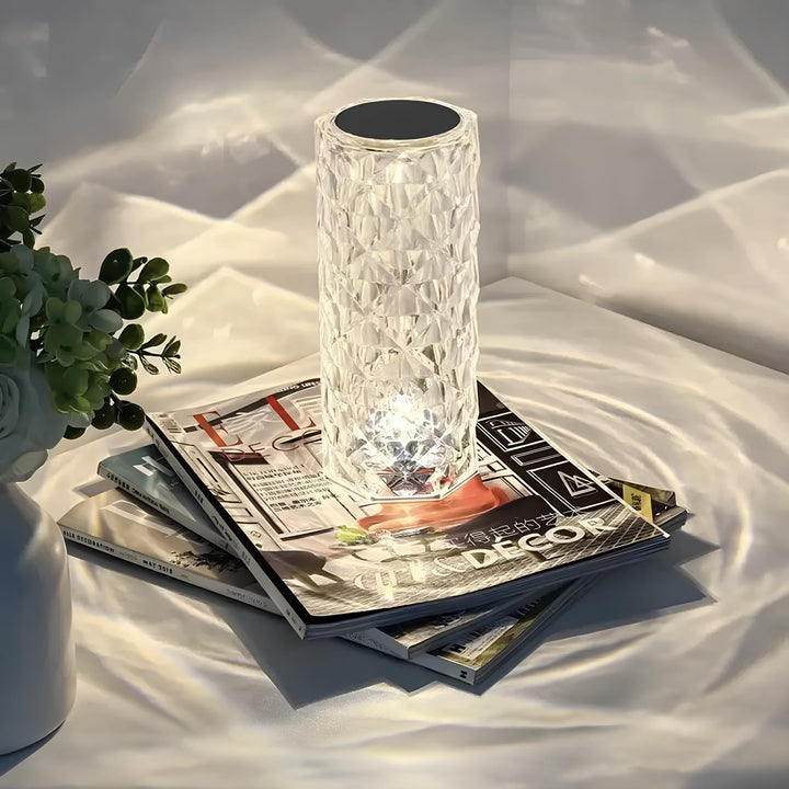 Nvroome elegant crystal table lamp, remote & touch control, dimmable RGB for ambient lighting.