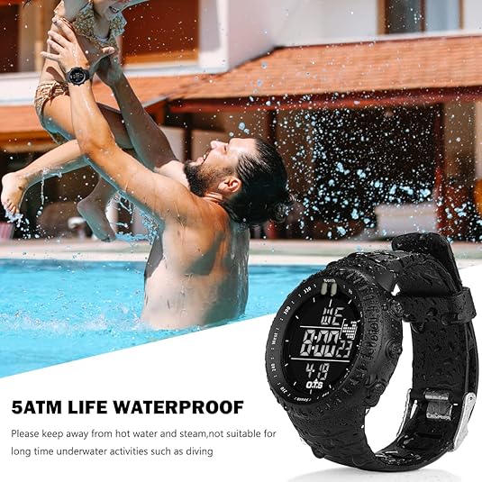Henry Men's waterproof digital sports watch with clear LED display, stopwatch, shockproof design for adventures.