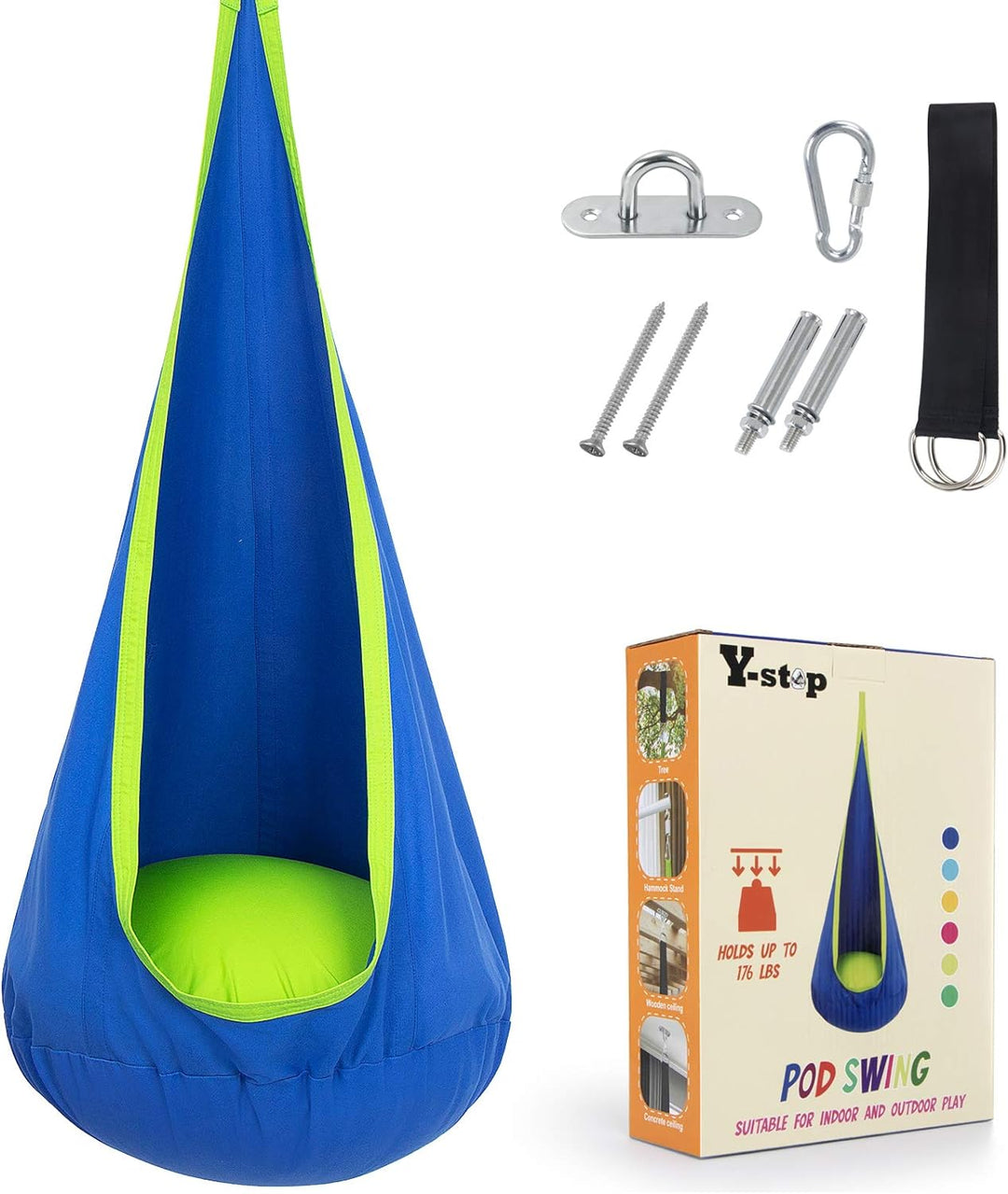 Hanging egg chair style swing, comfortable and relaxing for indoor or outdoor use.