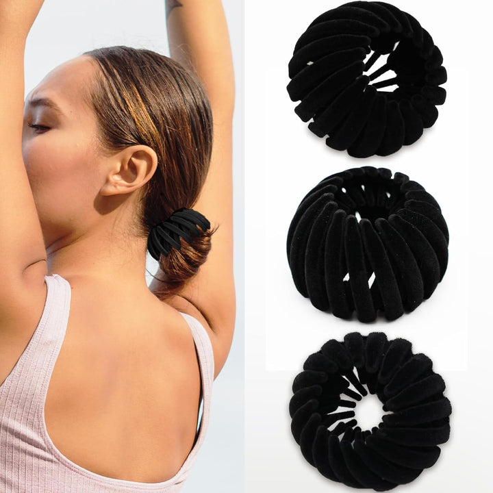 Women's fashion bird's nest hair tool, offering strong, all-day hold for elegant ponytails & updos.