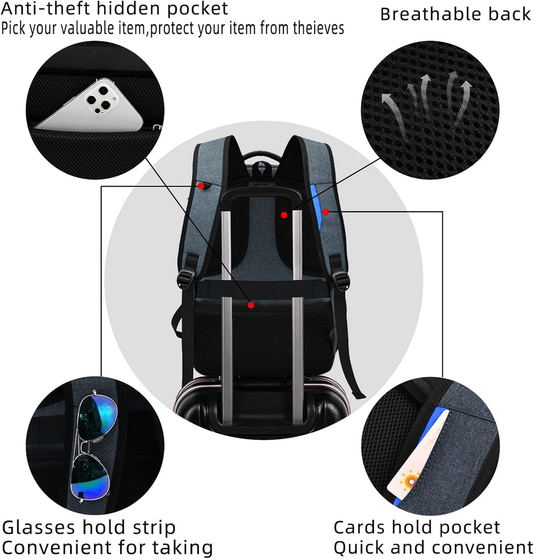 Light grey durable commuter bag, water-resistant, USB port, anti-theft, smart internal space.