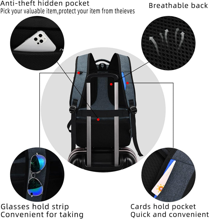Light grey durable commuter bag, water-resistant, USB port, anti-theft, smart internal space.
