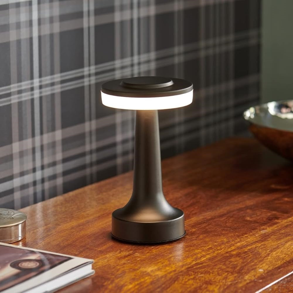 Cordless dimmable LED lamp, retro style. Rechargeable for portable, ambient bar & table lighting.