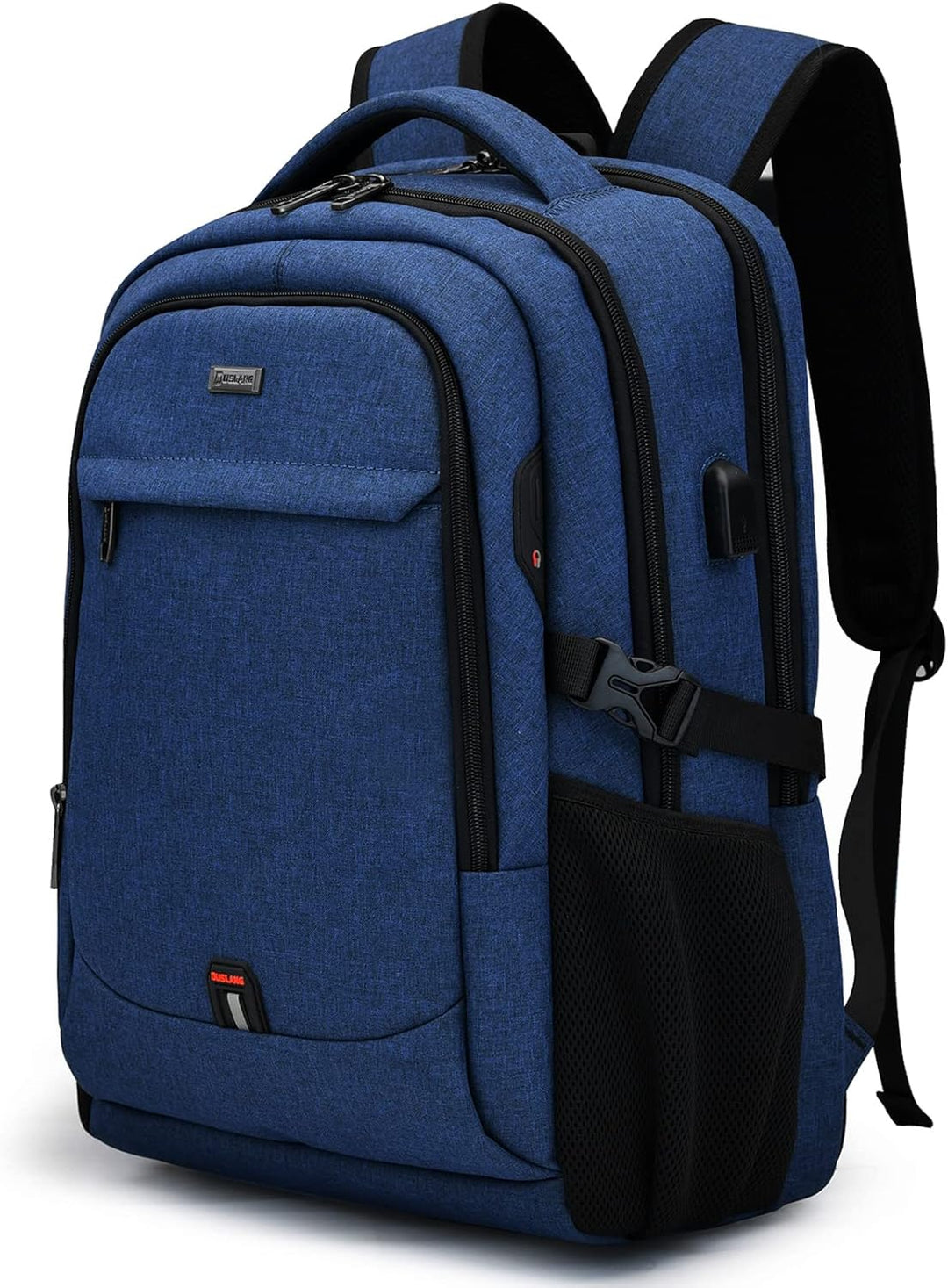 Dark grey anti-theft tech backpack, water-resistant, USB port, organized for laptops & gear.