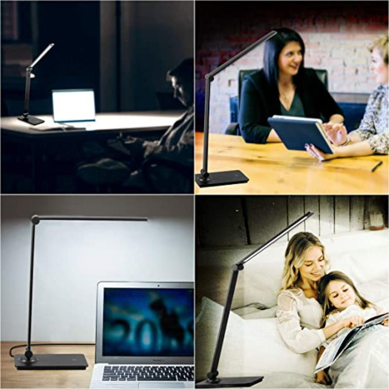 Versatile LED desk lamp, foldable design, touch dimming. Adjustable light for reading, office work, or bedside.