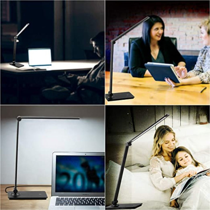 Versatile LED desk lamp, foldable design, touch dimming. Adjustable light for reading, office work, or bedside.