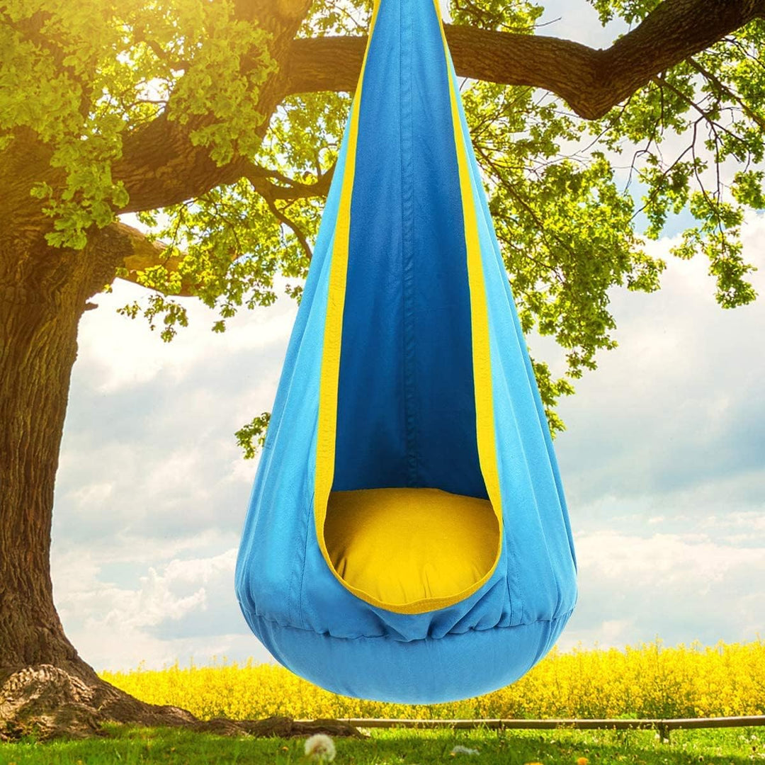 Outdoor relaxation hammock swing chair, perfect for garden, deck, or porch comfort.