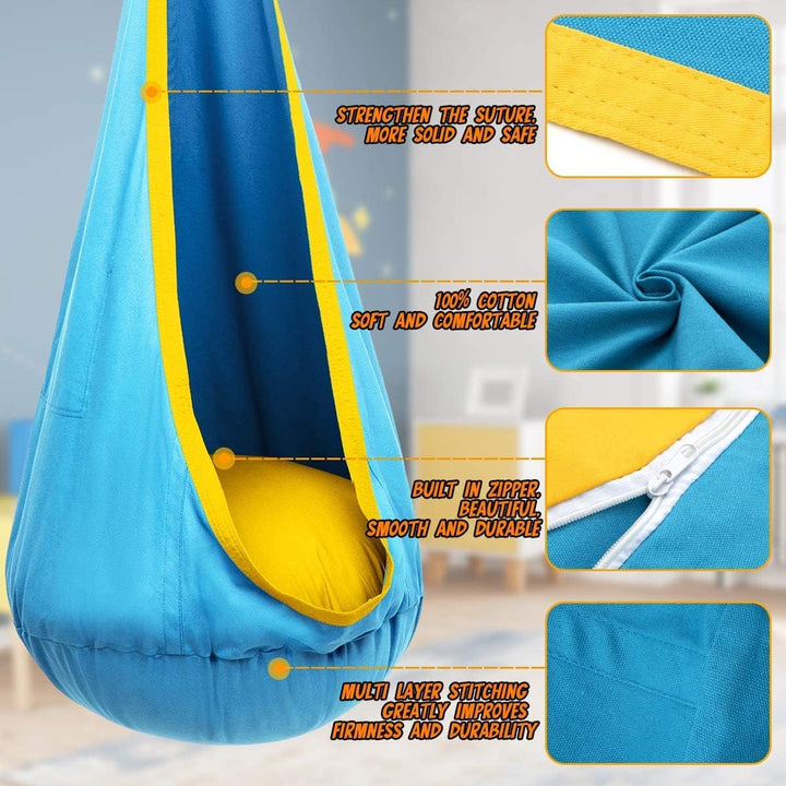 Playful design hanging chair, great kids swing for bedroom or outdoor garden fun.
