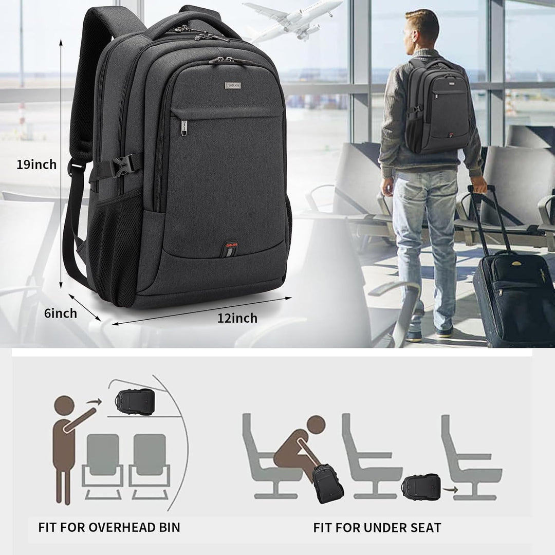 Light grey durable commuter laptop backpack, water-resistant, USB port, anti-theft for daily use.