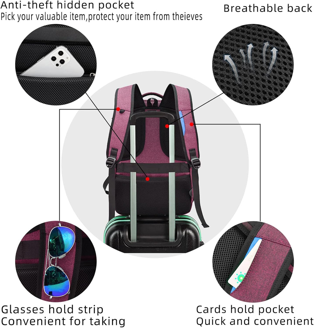 Rose commuter laptop backpack, water-resistant, USB port, smart anti-theft design.
