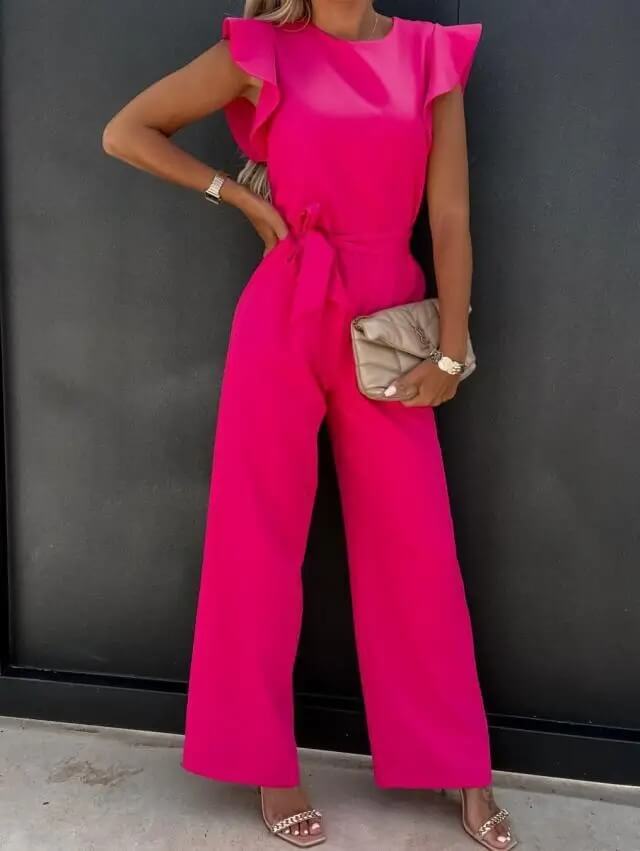 Women's Ruffle Sleeve Wide-Leg Jumpsuit