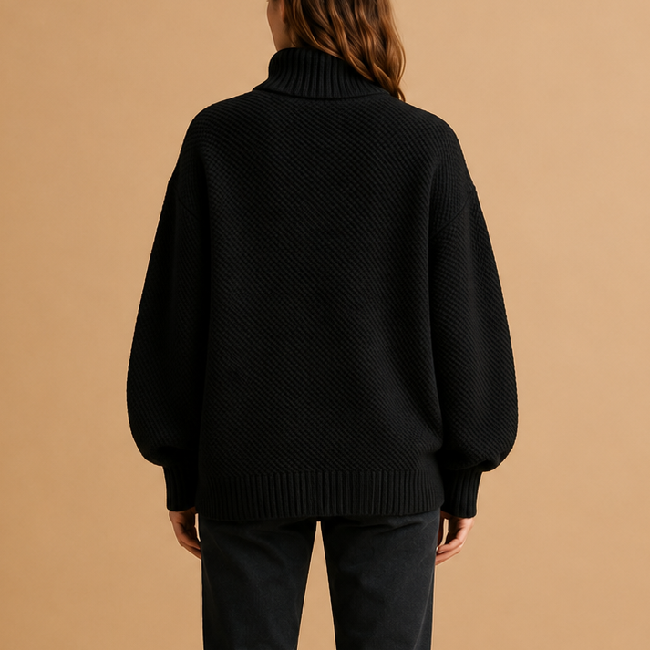 Sophisticated women's turtleneck sweater in a fine knit, perfect for elegant winter fashion.