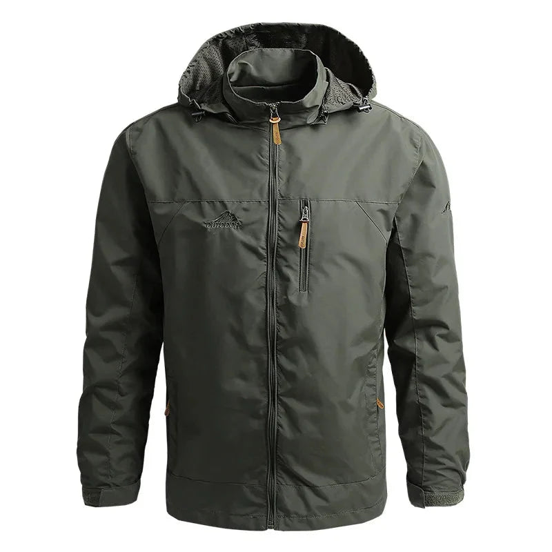 Men's travel-friendly lightweight waterproof windbreaker, ideal for hiking & outdoor adventures.