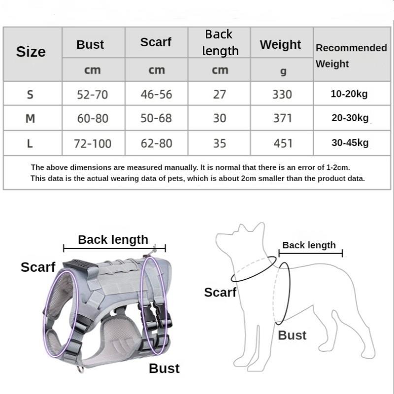 Adjustable tactical dog harness for large breeds, ensuring a comfortable & secure custom fit for any canine.