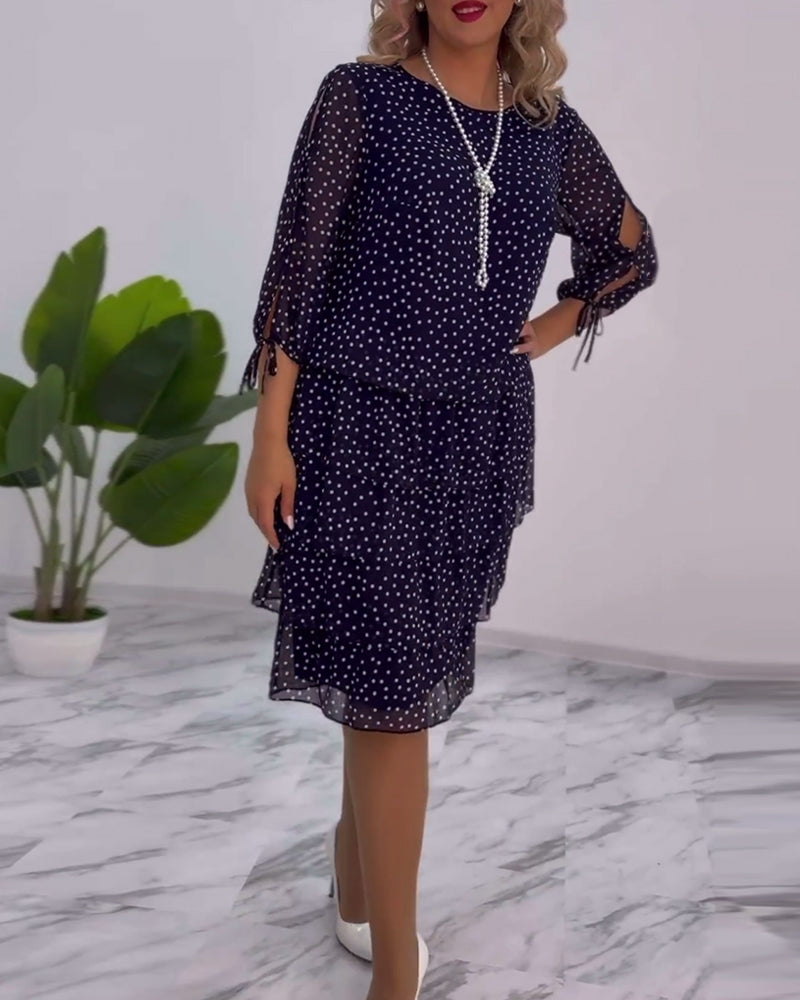 Women's Tiered Polka Dot Dress with Split Sleeves