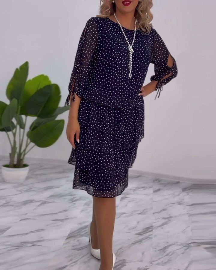Women's Tiered Polka Dot Dress with Split Sleeves