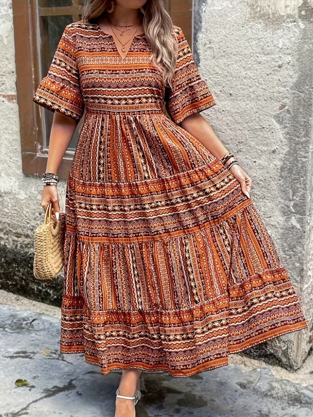 Ethnic Print Bohemian Dress