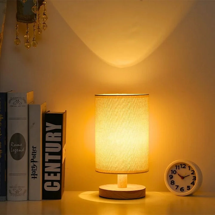 Nvroome wood table lamp for living room. Dimmable LED, organic glow, minimalist design.