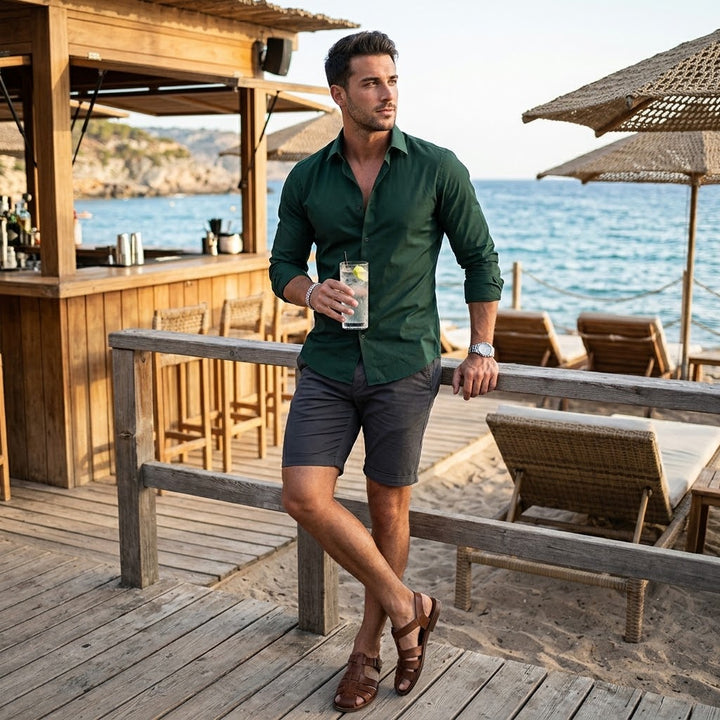 Formal or casual men's slim-fit long-sleeve button-up shirt with a classic collar, mens fashion.