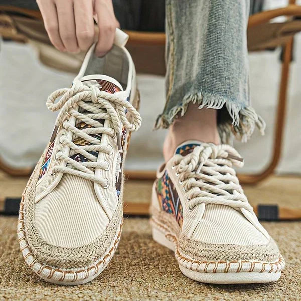 Casual men's footwear: Aztec print sneakers offering comfort and distinctive style.