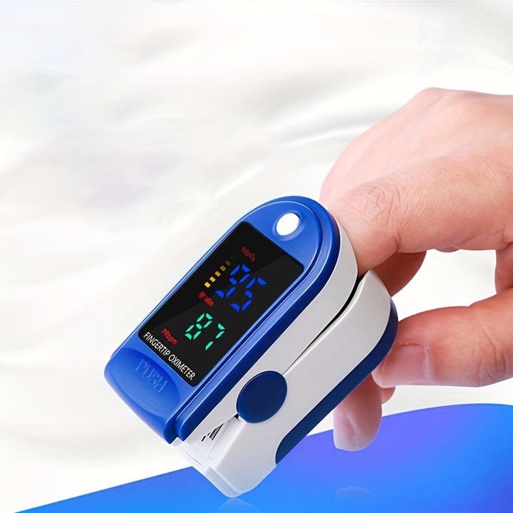 Portable finger pulse oximeter for quick and accurate SpO2 and pulse rate readings; essential health monitor.