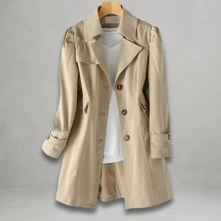 Elegant women's single-breasted classic trench coat for timeless style, perfect for workwear & city fashion.