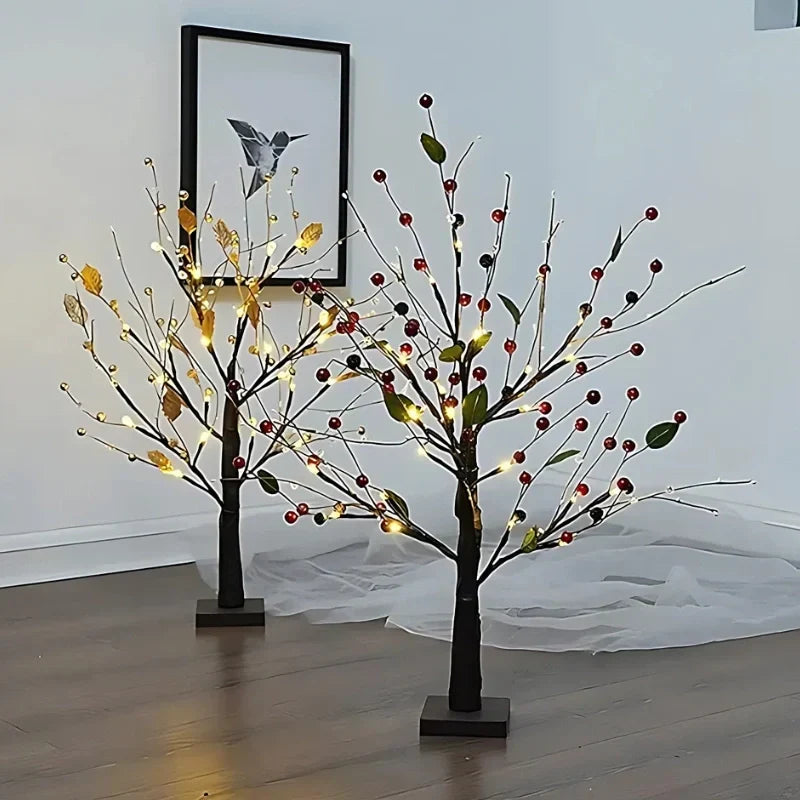 Charming LED Bonsai Tree Light providing soft accent lighting on a shelf, a thoughtful home decor gift idea.