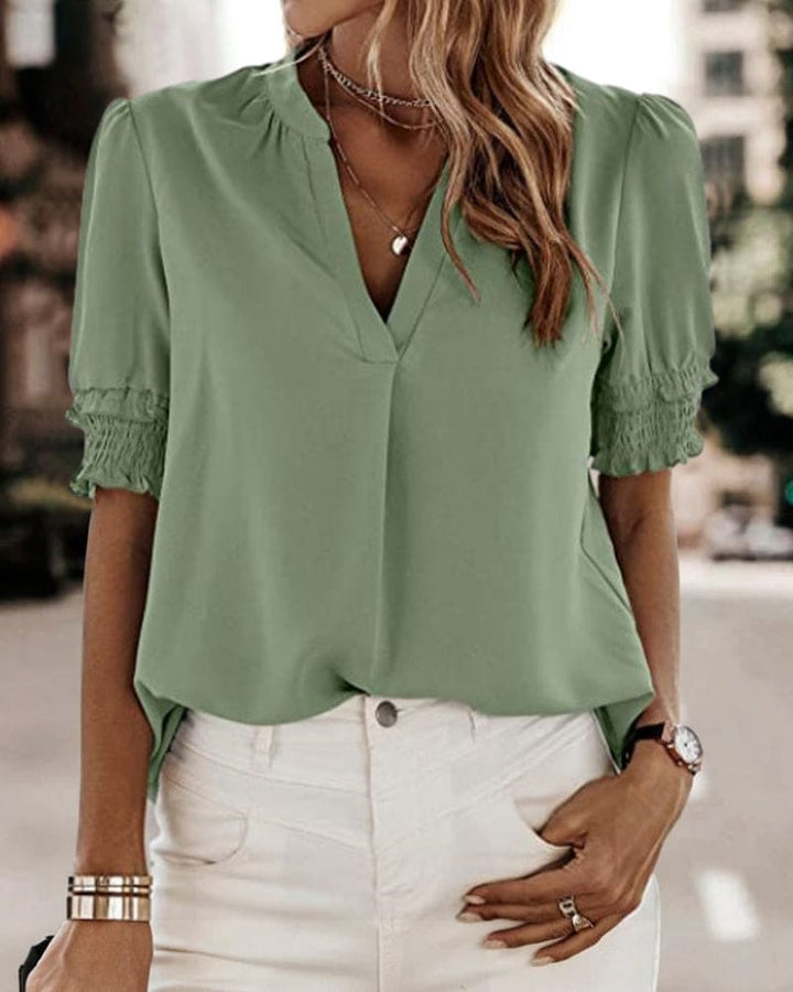 Women's V-Neck Puff Sleeve Blouse