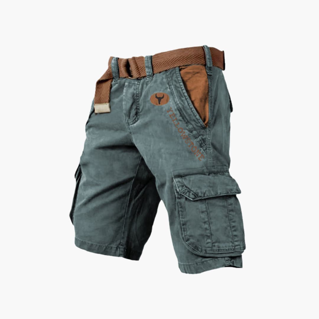 Stylish men's black cargo shorts with ample utility pockets, great for casual & outdoor activities.