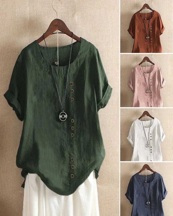 Women's Linen Button-Front Top - Relaxed Fit