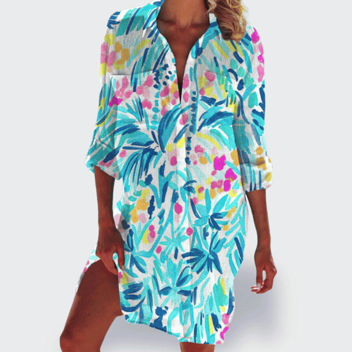 Casual yet elegant women's colorful summer midi dress, lightweight & flowy, ideal for any warm-weather occasion.