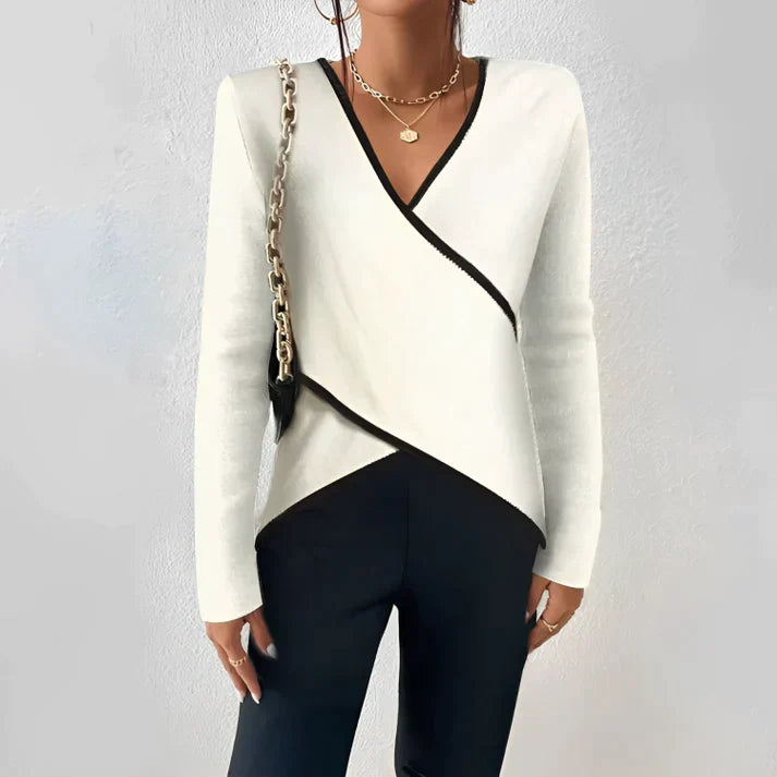 Women's Wrap V-Neck Top with Contrast Trim