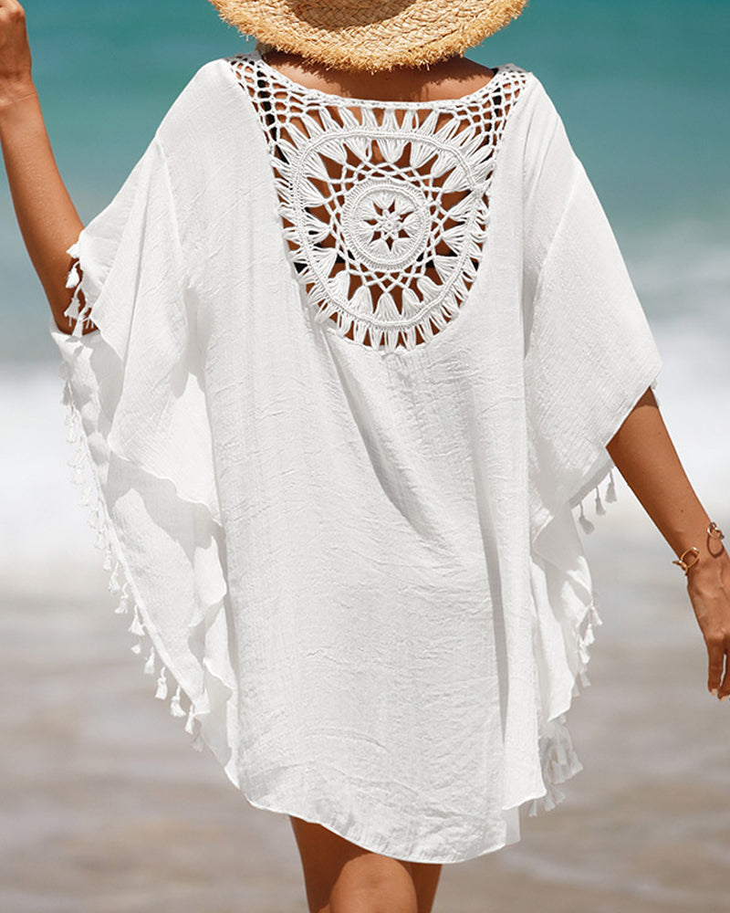 Women's boho beach cover-up, lightweight, flowy, and stylish. Perfect summer swim cover.