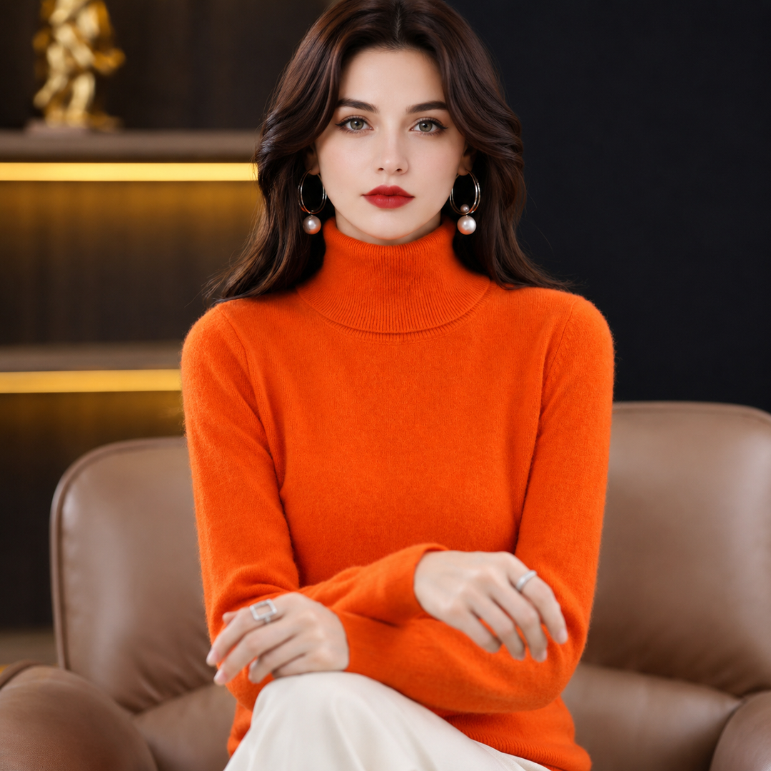 Luxurious women's cashmere-blend turtleneck, a warm pullover designed for ultimate softness.