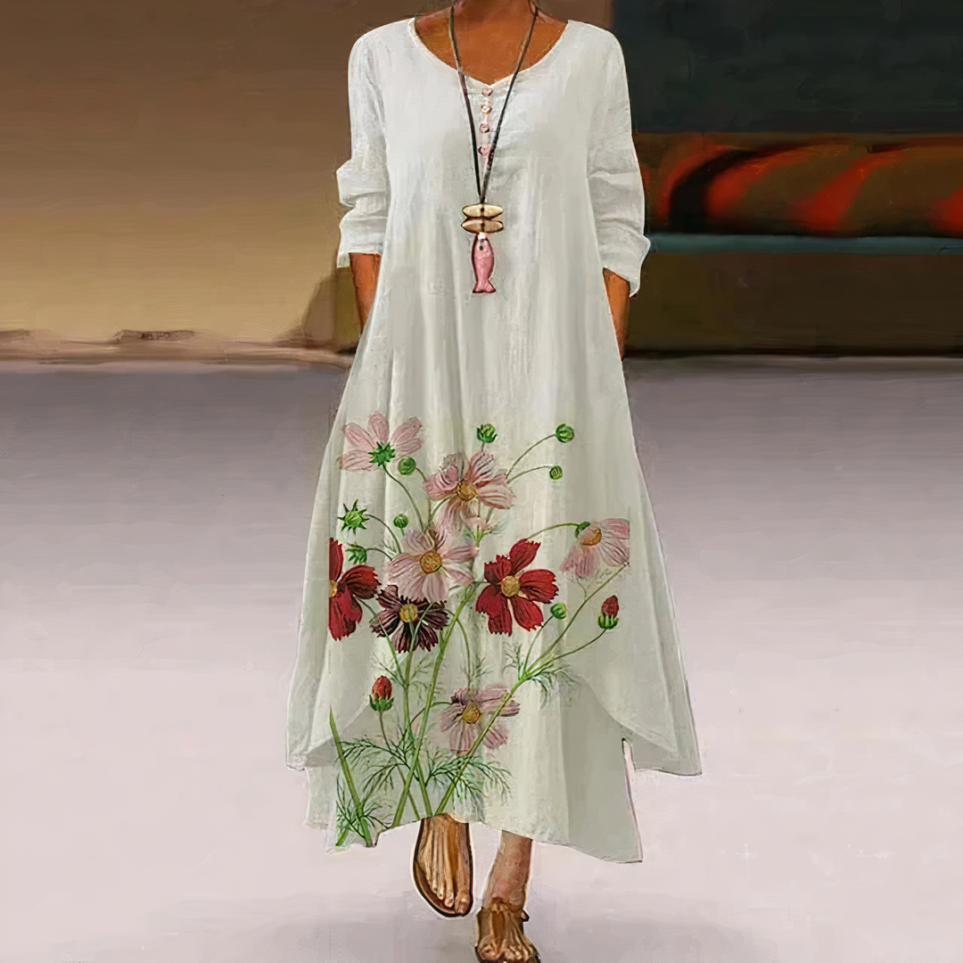 Women's Floral Maxi Dress with Asymmetric Hem