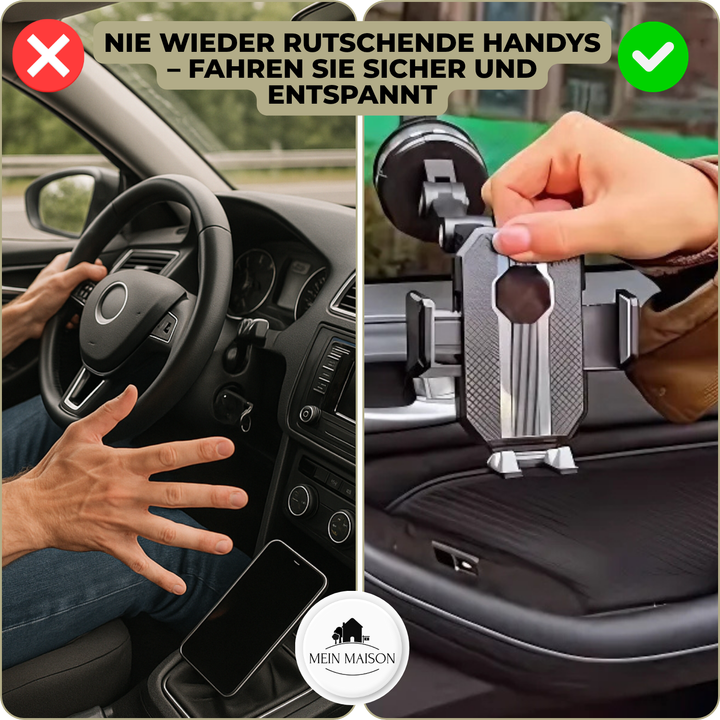 Sleek universal car phone holder, 360° rotating smartphone mount for dashboard & windshield.