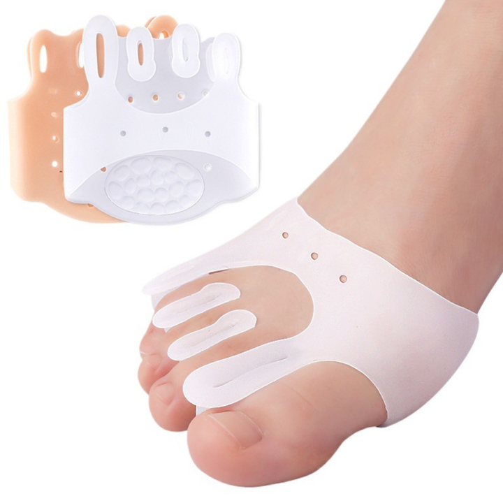 Daily wear unisex split toe separator foot pad. Massager design aids foot alignment & comfort, reusable silicone.