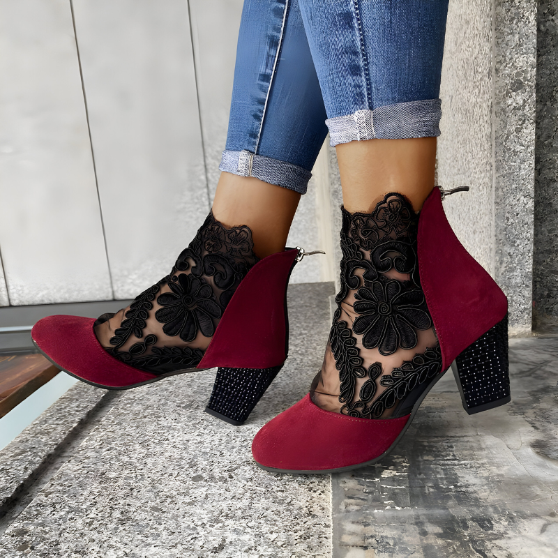 Stylish women's black block heels with ankle strap, ideal for formal wear, parties, & office.