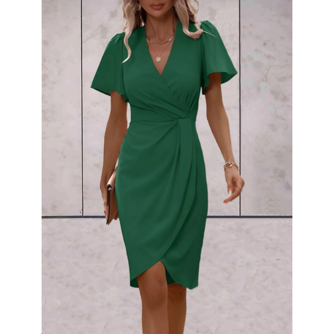 Women's Midi Wrap Dress V-Neck Flutter Sleeve