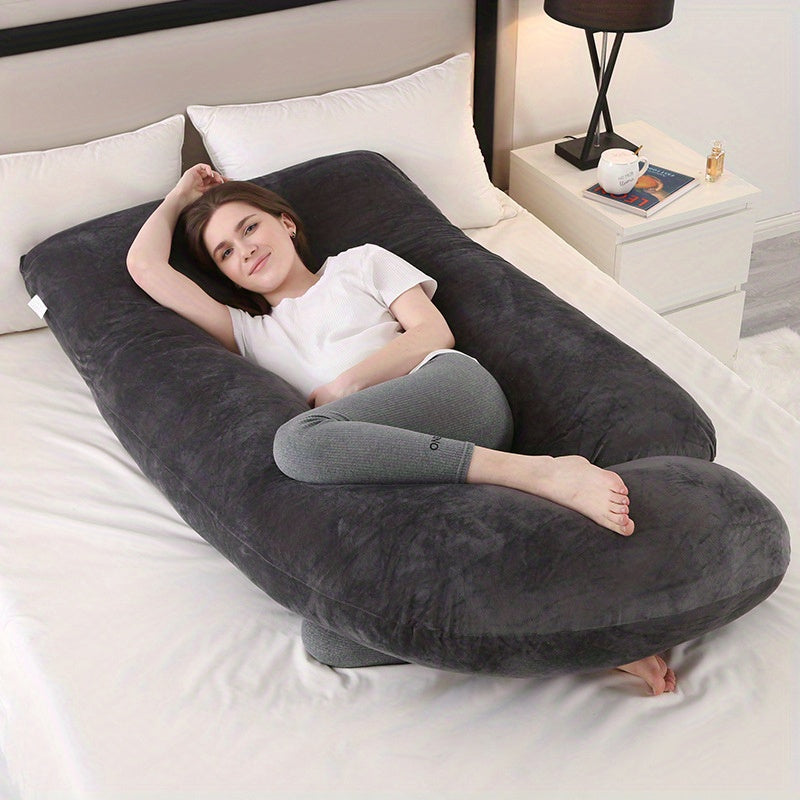 Soft full body pillow for pregnant women, ensuring relaxation and better sleep; a bedding essential.