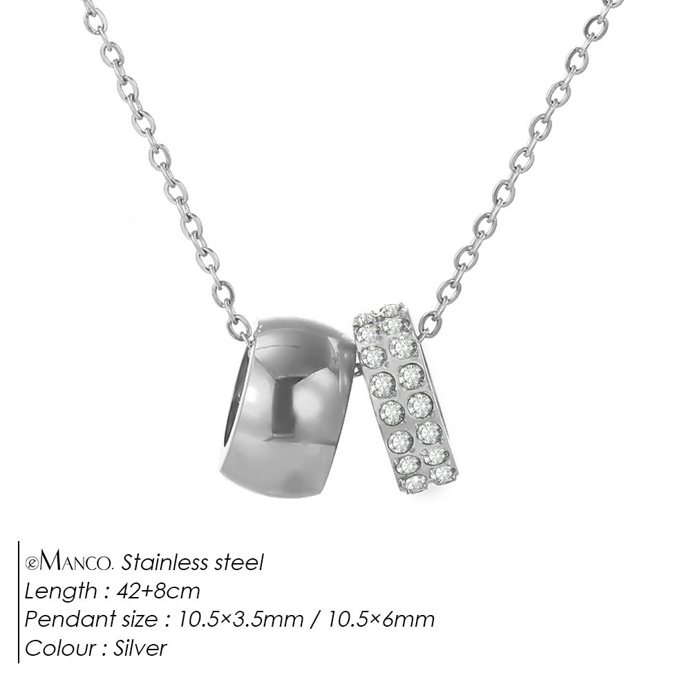 Sophisticated women's alloy necklace with an elegant double circle pendant and subtle duo ring design. Fashionable.