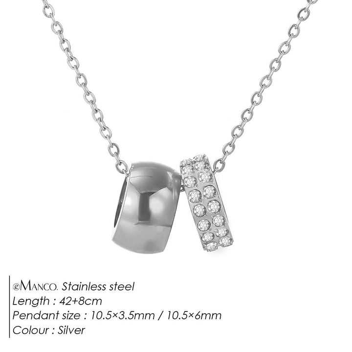Sophisticated women's alloy necklace with an elegant double circle pendant and subtle duo ring design. Fashionable.